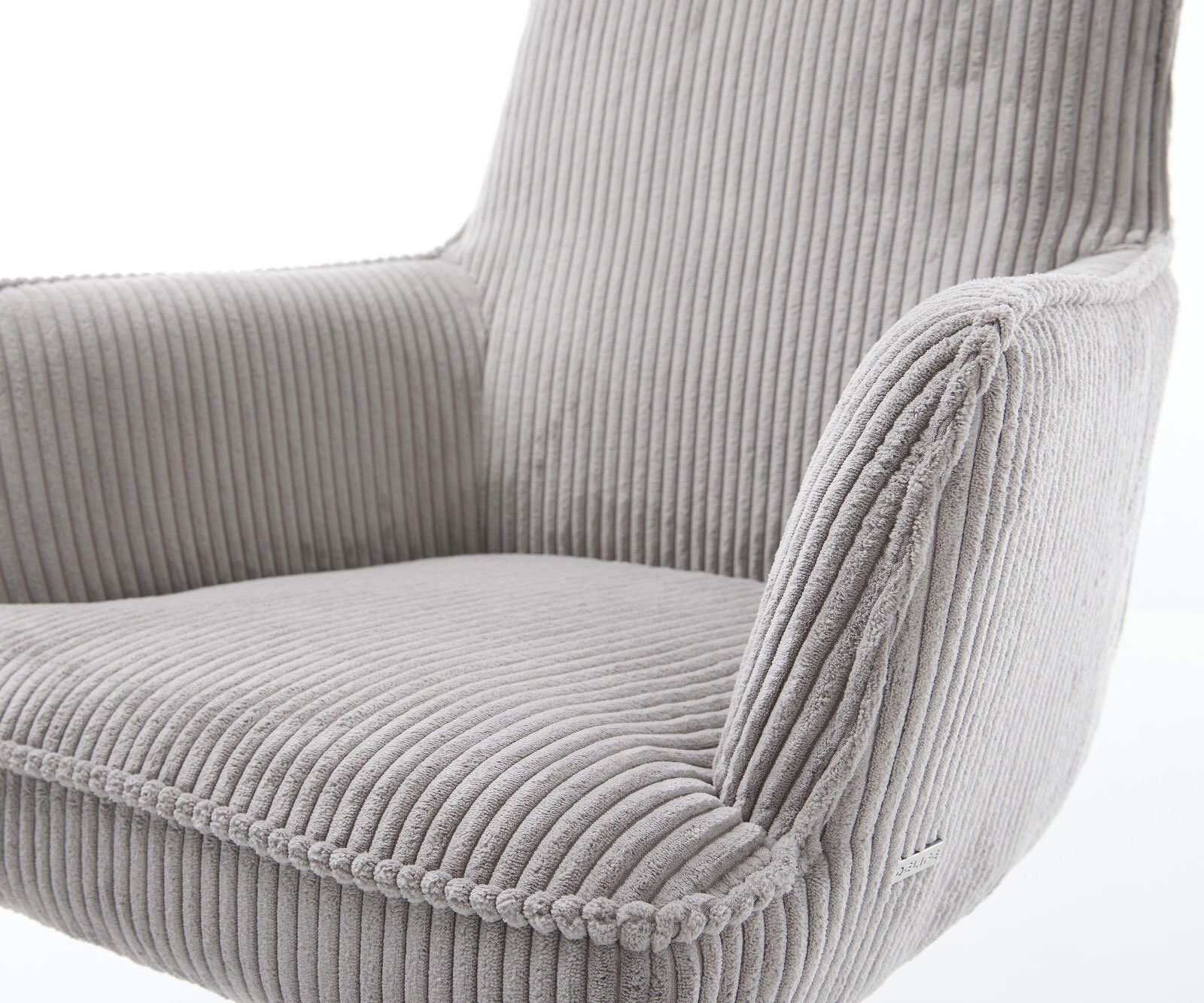 Chaise-pivotante Heira-Flex avec accoudoirs côtelé gris argenté pied de chaise 4 branches aspect titane pivotement sur 360° ressorts ensachés 3